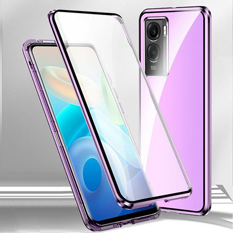 Coque Rebord Bumper Luxe Aluminum Metal Miroir 360 Degres Housse Etui Aimant P01 pour Oppo K10 5G Violet