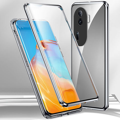 Coque Rebord Bumper Luxe Aluminum Metal Miroir 360 Degres Housse Etui Aimant P01 pour Oppo Reno11 Pro 5G Argent