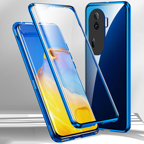 Coque Rebord Bumper Luxe Aluminum Metal Miroir 360 Degres Housse Etui Aimant P01 pour Oppo Reno11 Pro 5G Bleu