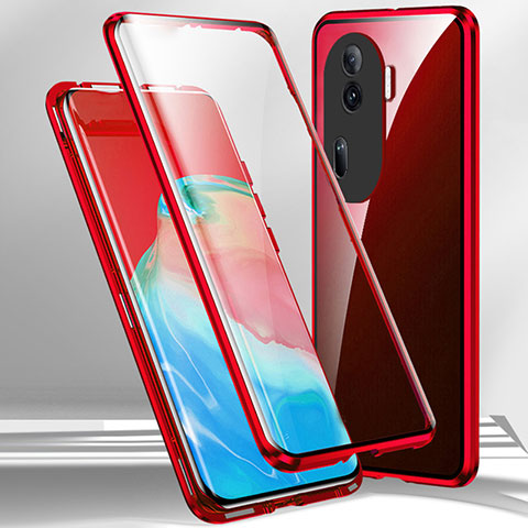 Coque Rebord Bumper Luxe Aluminum Metal Miroir 360 Degres Housse Etui Aimant P01 pour Oppo Reno11 Pro 5G Rouge