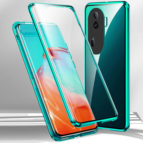 Coque Rebord Bumper Luxe Aluminum Metal Miroir 360 Degres Housse Etui Aimant P01 pour Oppo Reno11 Pro 5G Vert