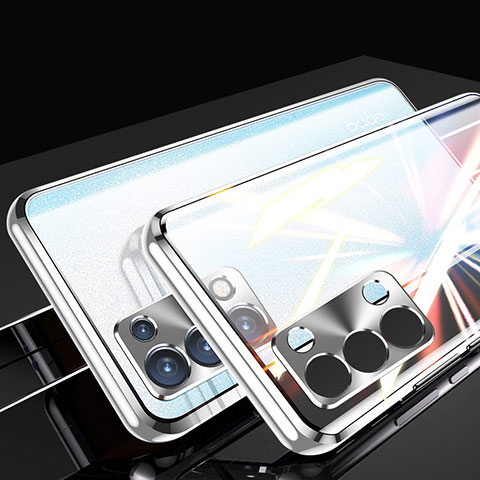 Coque Rebord Bumper Luxe Aluminum Metal Miroir 360 Degres Housse Etui Aimant P01 pour Oppo Reno6 Pro 5G Argent