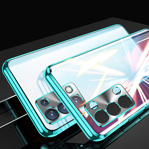 Coque Rebord Bumper Luxe Aluminum Metal Miroir 360 Degres Housse Etui Aimant P01 pour Oppo Reno6 Pro 5G Vert