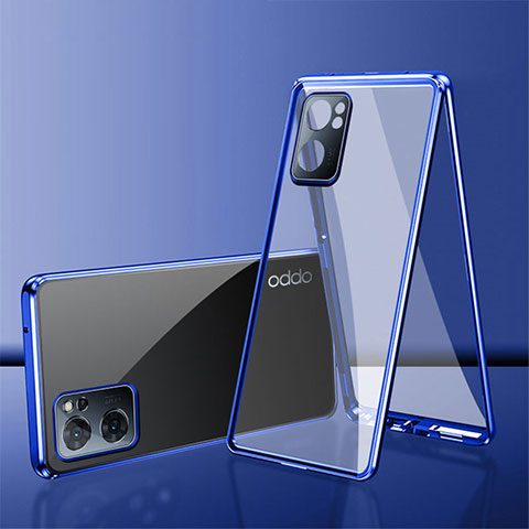 Coque Rebord Bumper Luxe Aluminum Metal Miroir 360 Degres Housse Etui Aimant P01 pour Oppo Reno7 SE 5G Bleu