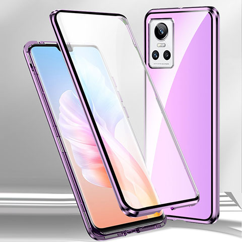 Coque Rebord Bumper Luxe Aluminum Metal Miroir 360 Degres Housse Etui Aimant P01 pour Realme GT Neo3 5G Violet