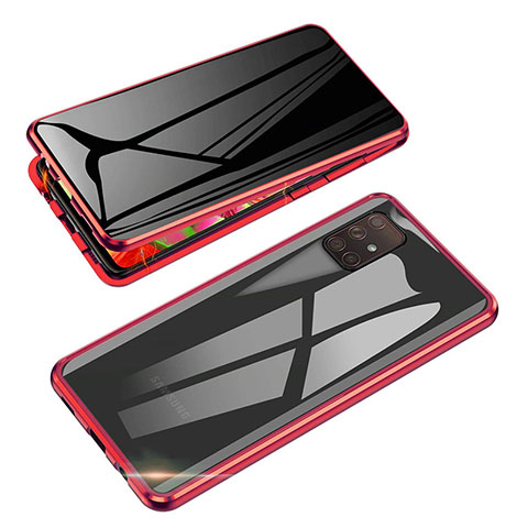 Coque Rebord Bumper Luxe Aluminum Metal Miroir 360 Degres Housse Etui Aimant P01 pour Samsung Galaxy A71 5G Rouge