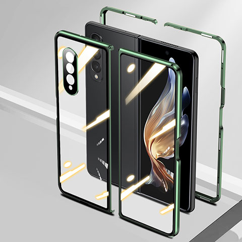 Coque Rebord Bumper Luxe Aluminum Metal Miroir 360 Degres Housse Etui Aimant P01 pour Samsung Galaxy Z Fold3 5G Vert