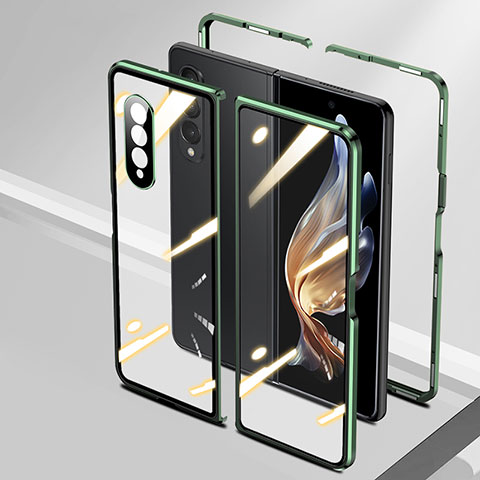 Coque Rebord Bumper Luxe Aluminum Metal Miroir 360 Degres Housse Etui Aimant P01 pour Samsung Galaxy Z Fold4 5G Vert