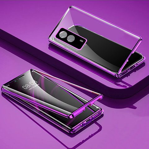 Coque Rebord Bumper Luxe Aluminum Metal Miroir 360 Degres Housse Etui Aimant P01 pour Vivo iQOO Z5x 5G Violet