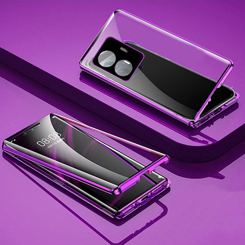 Coque Rebord Bumper Luxe Aluminum Metal Miroir 360 Degres Housse Etui Aimant P01 pour Vivo iQOO Z6 Lite 5G Violet