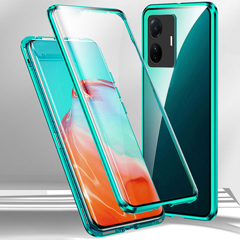 Coque Rebord Bumper Luxe Aluminum Metal Miroir 360 Degres Housse Etui Aimant P01 pour Vivo iQOO Z6 Pro 5G Vert