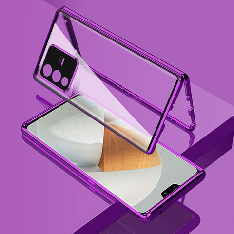 Coque Rebord Bumper Luxe Aluminum Metal Miroir 360 Degres Housse Etui Aimant P01 pour Vivo V23 Pro 5G Violet