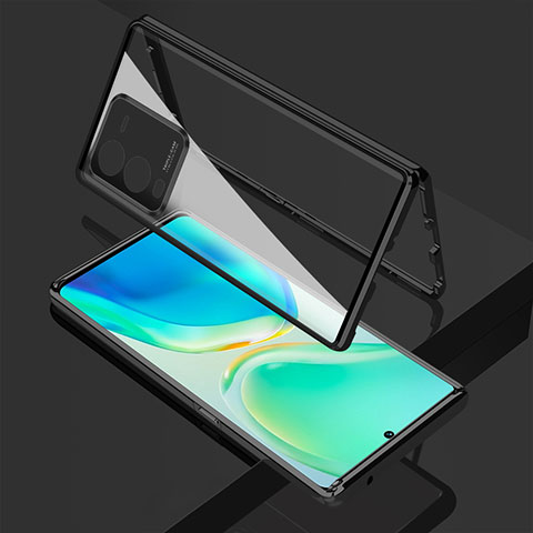 Coque Rebord Bumper Luxe Aluminum Metal Miroir 360 Degres Housse Etui Aimant P01 pour Vivo V25 Pro 5G Noir