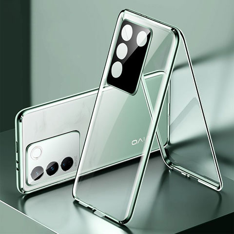 Coque Rebord Bumper Luxe Aluminum Metal Miroir 360 Degres Housse Etui Aimant P01 pour Vivo V27 5G Vert