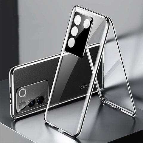 Coque Rebord Bumper Luxe Aluminum Metal Miroir 360 Degres Housse Etui Aimant P01 pour Vivo V27e 5G Noir