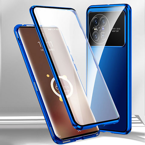 Coque Rebord Bumper Luxe Aluminum Metal Miroir 360 Degres Housse Etui Aimant P01 pour Vivo X Note Bleu