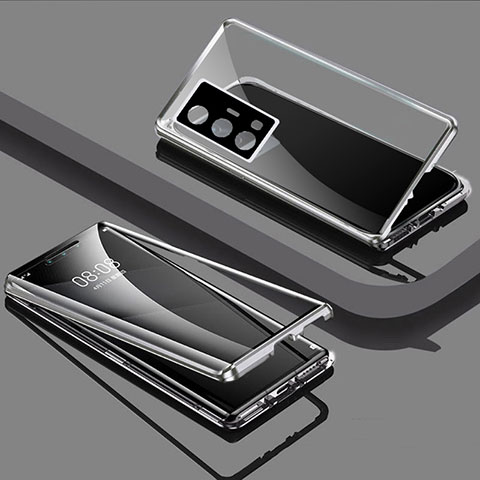 Coque Rebord Bumper Luxe Aluminum Metal Miroir 360 Degres Housse Etui Aimant P01 pour Vivo X70 Pro 5G Argent