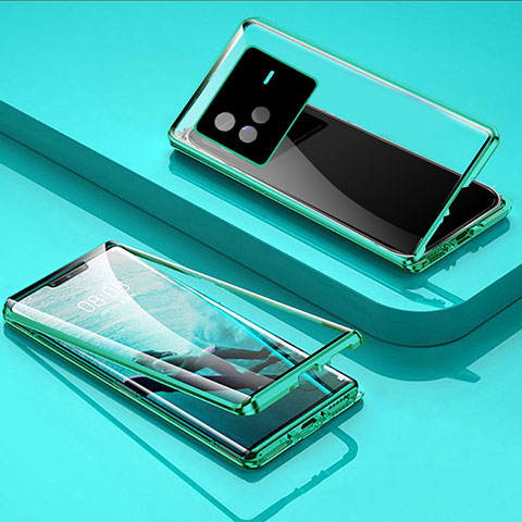 Coque Rebord Bumper Luxe Aluminum Metal Miroir 360 Degres Housse Etui Aimant P01 pour Vivo X80 5G Vert