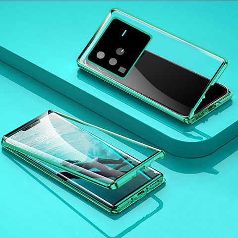 Coque Rebord Bumper Luxe Aluminum Metal Miroir 360 Degres Housse Etui Aimant P01 pour Vivo X80 Pro 5G Vert