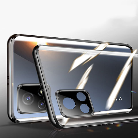 Coque Rebord Bumper Luxe Aluminum Metal Miroir 360 Degres Housse Etui Aimant P01 pour Vivo Y31s 5G Noir