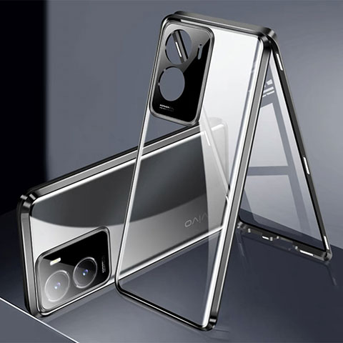 Coque Rebord Bumper Luxe Aluminum Metal Miroir 360 Degres Housse Etui Aimant P01 pour Vivo Y35m 5G Noir