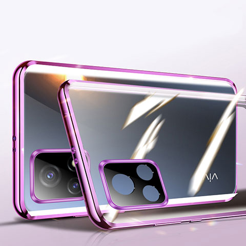 Coque Rebord Bumper Luxe Aluminum Metal Miroir 360 Degres Housse Etui Aimant P01 pour Vivo Y54s 5G Violet