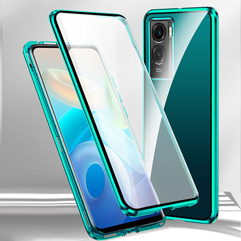 Coque Rebord Bumper Luxe Aluminum Metal Miroir 360 Degres Housse Etui Aimant P01 pour Vivo Y72t Vert