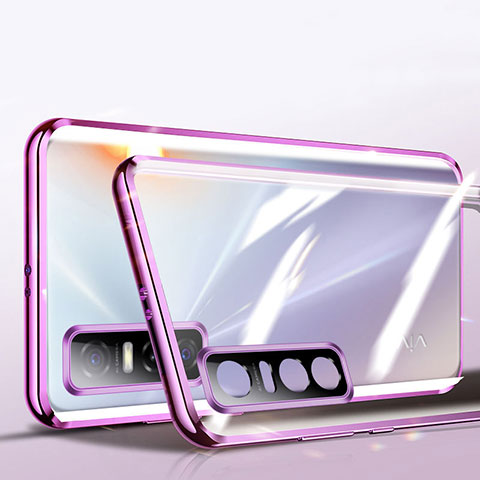 Coque Rebord Bumper Luxe Aluminum Metal Miroir 360 Degres Housse Etui Aimant P01 pour Vivo Y73s 5G Violet