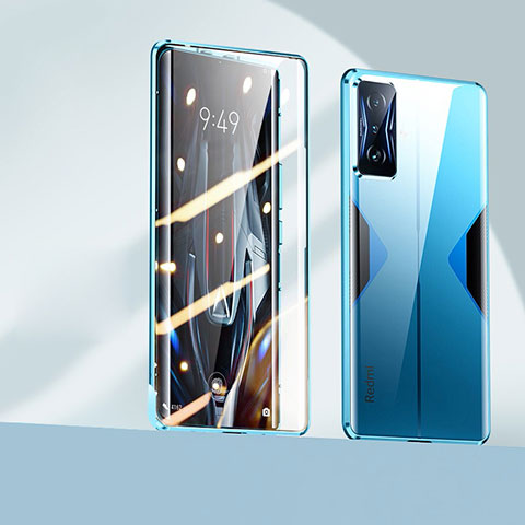 Coque Rebord Bumper Luxe Aluminum Metal Miroir 360 Degres Housse Etui Aimant P01 pour Xiaomi Poco F4 GT 5G Bleu