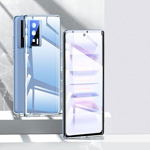 Coque Rebord Bumper Luxe Aluminum Metal Miroir 360 Degres Housse Etui Aimant P01 pour Xiaomi Poco F5 Pro 5G Bleu