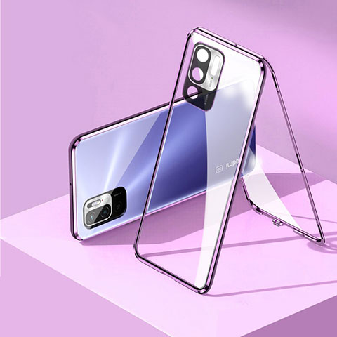 Coque Rebord Bumper Luxe Aluminum Metal Miroir 360 Degres Housse Etui Aimant P01 pour Xiaomi POCO M3 Pro 5G Violet