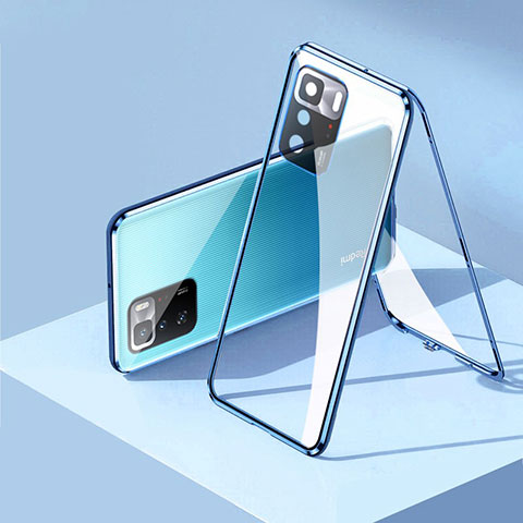 Coque Rebord Bumper Luxe Aluminum Metal Miroir 360 Degres Housse Etui Aimant P01 pour Xiaomi Poco X3 GT 5G Bleu