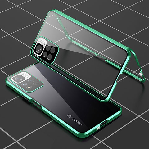 Coque Rebord Bumper Luxe Aluminum Metal Miroir 360 Degres Housse Etui Aimant P01 pour Xiaomi Poco X4 NFC Vert