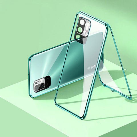 Coque Rebord Bumper Luxe Aluminum Metal Miroir 360 Degres Housse Etui Aimant P01 pour Xiaomi Redmi Note 10 5G Vert