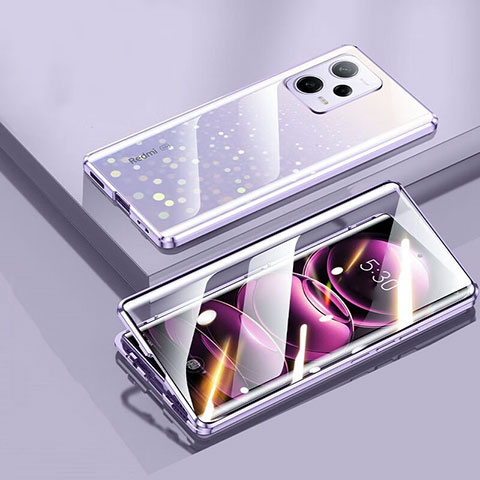 Coque Rebord Bumper Luxe Aluminum Metal Miroir 360 Degres Housse Etui Aimant P01 pour Xiaomi Redmi Note 12 5G Violet