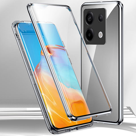 Coque Rebord Bumper Luxe Aluminum Metal Miroir 360 Degres Housse Etui Aimant P01 pour Xiaomi Redmi Note 13 Pro 5G Argent