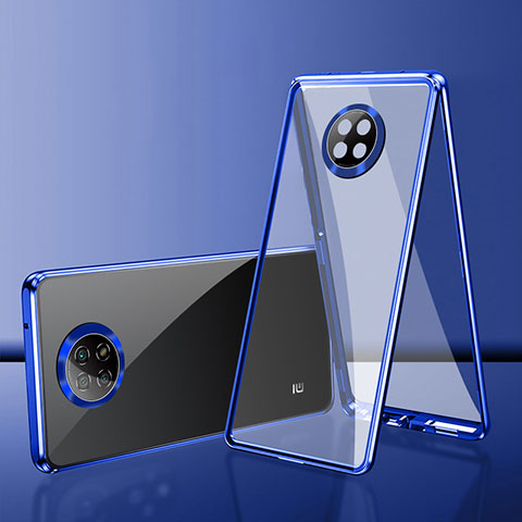 Coque Rebord Bumper Luxe Aluminum Metal Miroir 360 Degres Housse Etui Aimant P01 pour Xiaomi Redmi Note 9T 5G Bleu