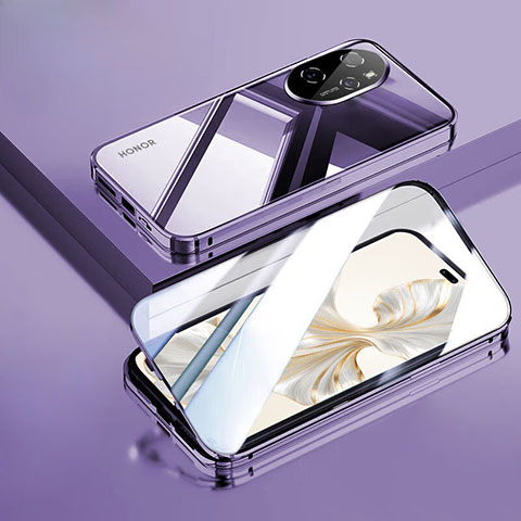 Coque Rebord Bumper Luxe Aluminum Metal Miroir 360 Degres Housse Etui Aimant P02 pour Huawei Honor 100 Pro 5G Violet