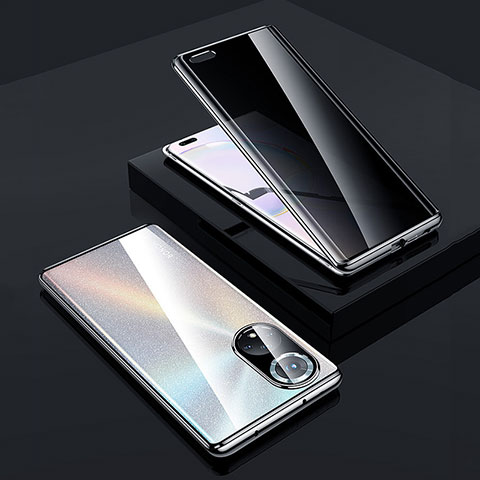 Coque Rebord Bumper Luxe Aluminum Metal Miroir 360 Degres Housse Etui Aimant P02 pour Huawei Honor 50 Pro 5G Argent