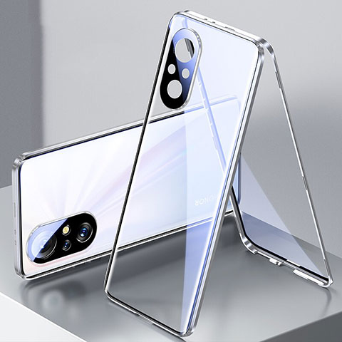 Coque Rebord Bumper Luxe Aluminum Metal Miroir 360 Degres Housse Etui Aimant P02 pour Huawei Honor 50 SE 5G Argent