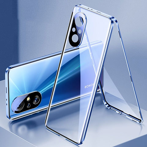 Coque Rebord Bumper Luxe Aluminum Metal Miroir 360 Degres Housse Etui Aimant P02 pour Huawei Honor 50 SE 5G Bleu