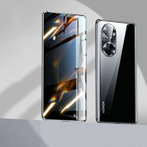 Coque Rebord Bumper Luxe Aluminum Metal Miroir 360 Degres Housse Etui Aimant P02 pour Huawei Honor 60 Pro 5G Noir