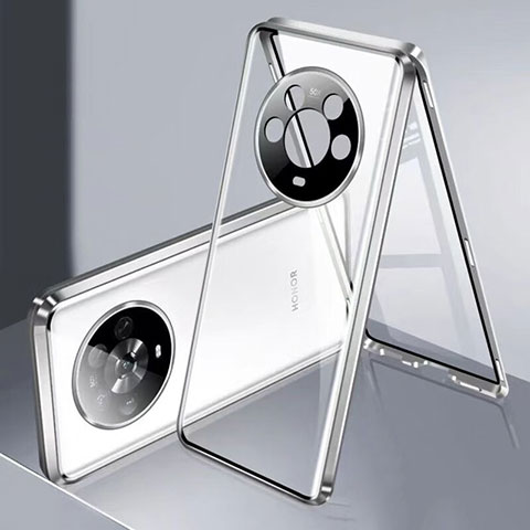 Coque Rebord Bumper Luxe Aluminum Metal Miroir 360 Degres Housse Etui Aimant P02 pour Huawei Honor Magic4 5G Argent