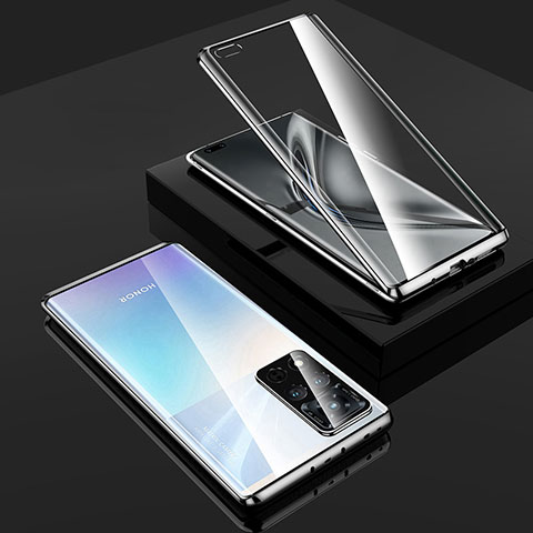 Coque Rebord Bumper Luxe Aluminum Metal Miroir 360 Degres Housse Etui Aimant P02 pour Huawei Honor V40 5G Argent