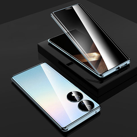 Coque Rebord Bumper Luxe Aluminum Metal Miroir 360 Degres Housse Etui Aimant P02 pour Huawei Honor X7b Bleu