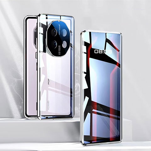 Coque Rebord Bumper Luxe Aluminum Metal Miroir 360 Degres Housse Etui Aimant P02 pour Huawei Mate 50 RS Argent