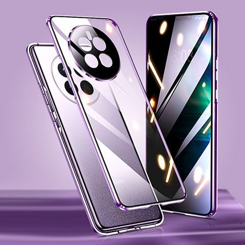 Coque Rebord Bumper Luxe Aluminum Metal Miroir 360 Degres Housse Etui Aimant P02 pour Huawei Mate 50 Violet