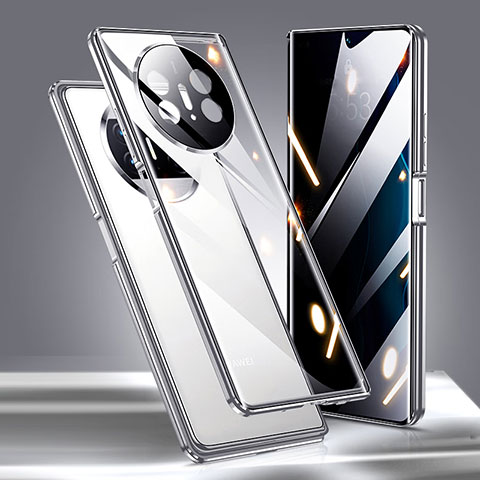 Coque Rebord Bumper Luxe Aluminum Metal Miroir 360 Degres Housse Etui Aimant P02 pour Huawei Mate X5 Argent