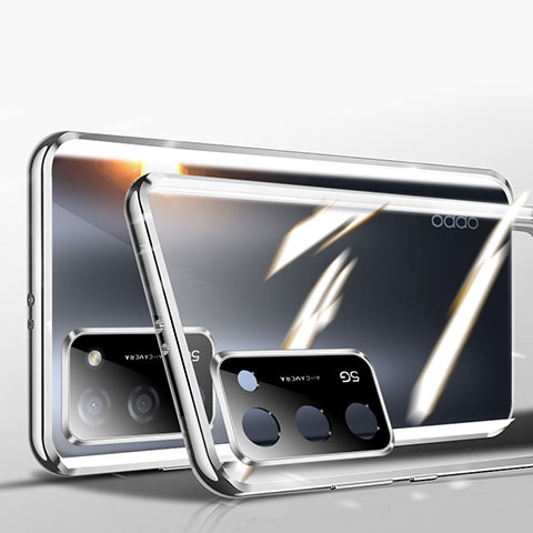 Coque Rebord Bumper Luxe Aluminum Metal Miroir 360 Degres Housse Etui Aimant P02 pour Oppo A53s 5G Argent