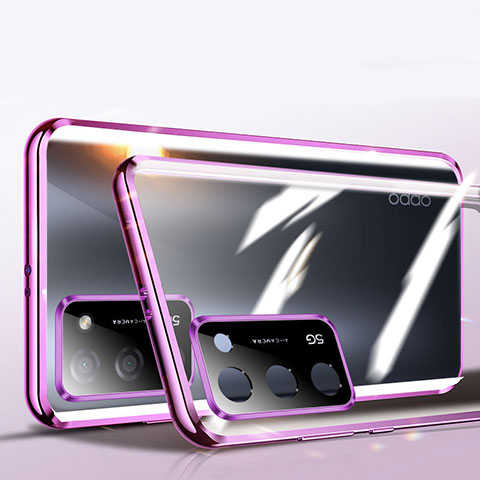 Coque Rebord Bumper Luxe Aluminum Metal Miroir 360 Degres Housse Etui Aimant P02 pour Oppo A53s 5G Violet